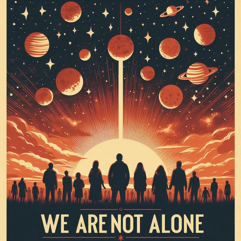 poster We are not alone, scena di massa di una folla al cospetto del cielo