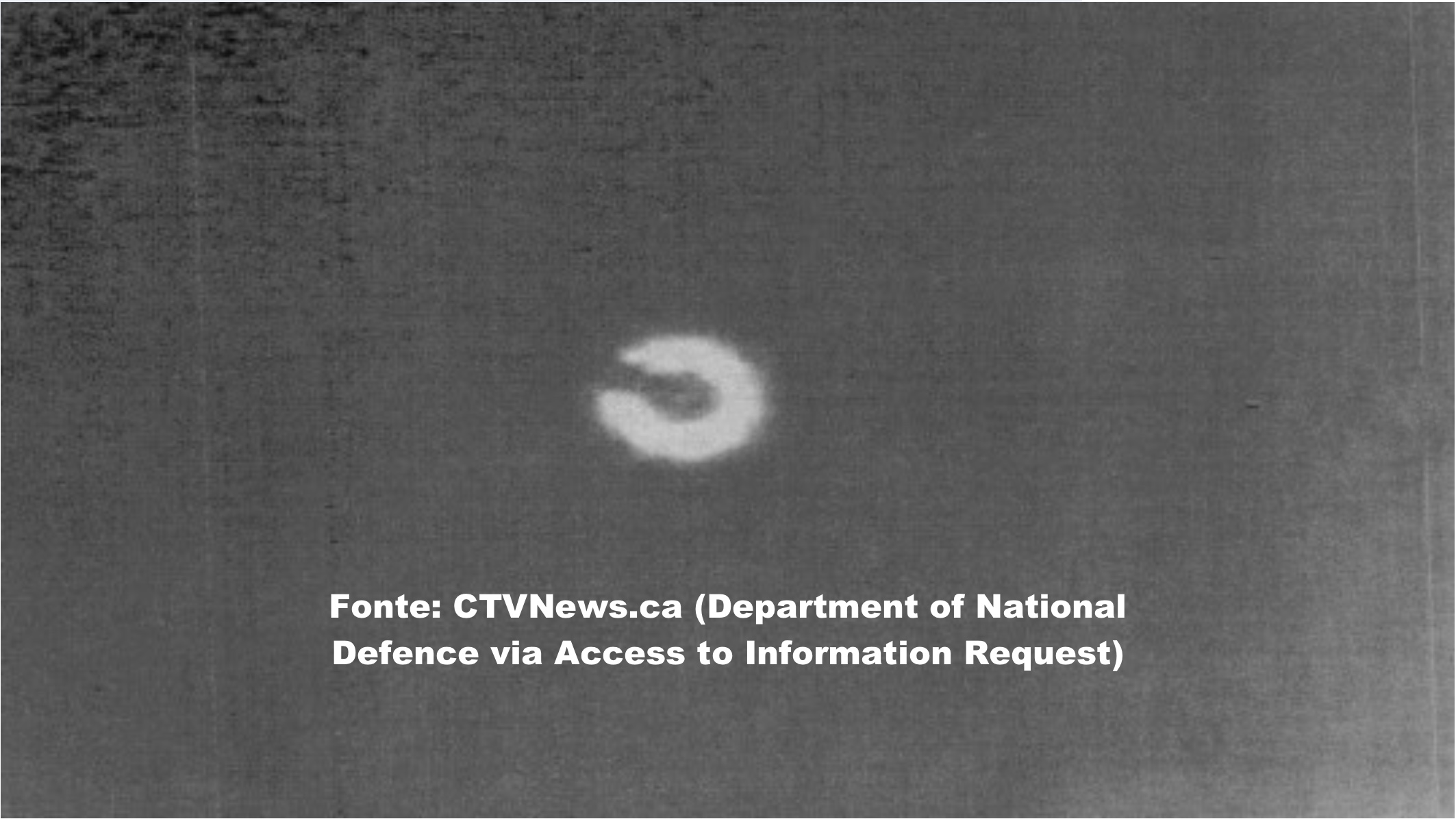immagine rilasciata dal network canadese CTVNews dell'oggetto non identificato abbattuto sullo Yukon nel 2023