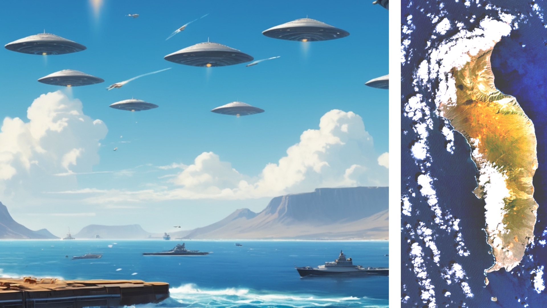 ufo osservati dalla portaerei USS Nimitz al largo dell'isola di Guadalupe, illustrazione di fantasia